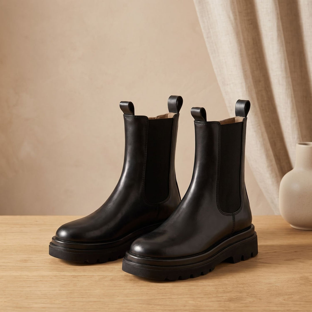 Women's Platform Chelsea Ankle Boots Chunky Lug Sole - Black
