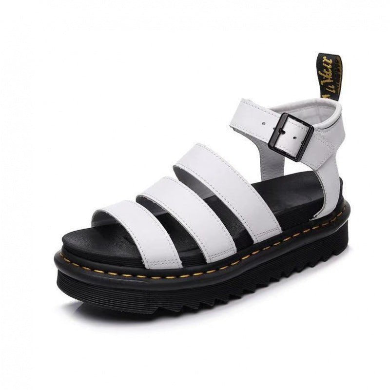 Women's Platform Strappy Comfortable Sandals Buckle Chunky Sole - White
