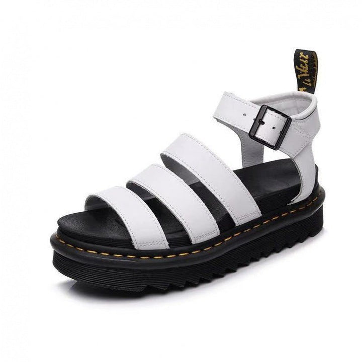 Women's Platform Strappy Comfortable Sandals Buckle Chunky Sole - White