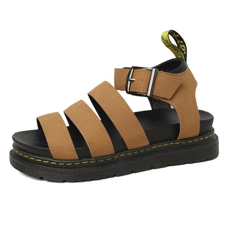 Women's Platform Strappy Comfortable Sandals Buckle Chunky Sole - Brown