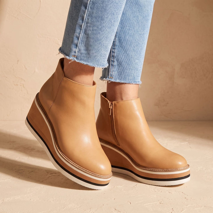 Women's Platform Wedge Side-Zip Ankle Boots - Khaki