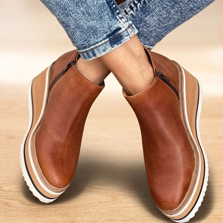 Women's Platform Wedge Side-Zip Ankle Boots - Dark Brown