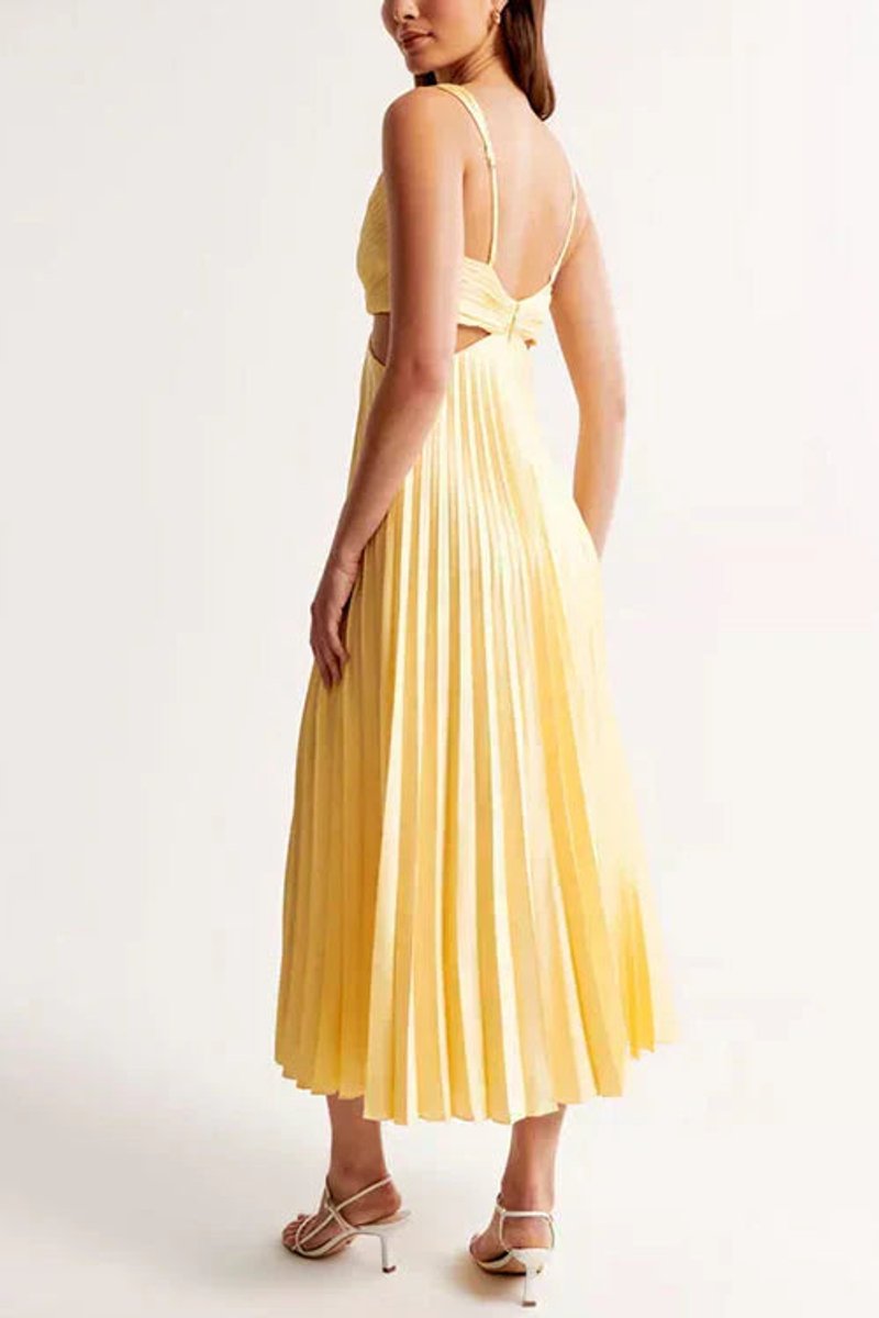 Women's Pleated Cutout Maxi Cocktail Party Dress V-Neck