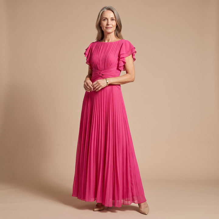 Women's Pleated Flutter-Sleeve Formal Maxi Dress - Pink