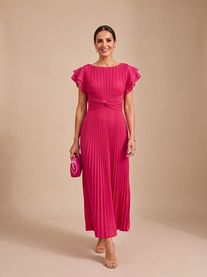 Women's Pleated Flutter-Sleeve Formal Wedding Guest Maxi Dress