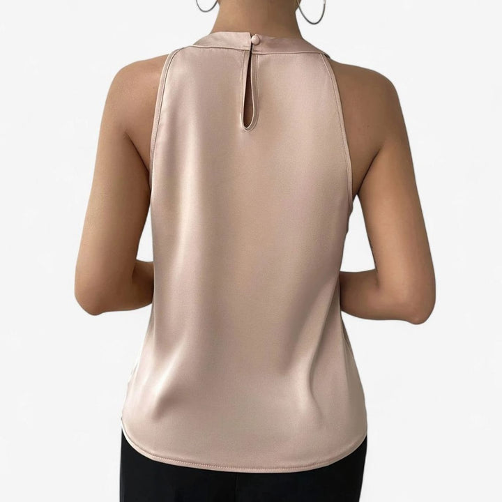 Women's Pleated-Front Draped Halter Satin Tank Top