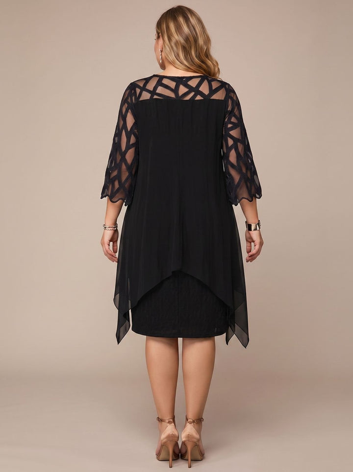 Women's Plus Size Lace-Yoke Chiffon Overlay Midi Dress