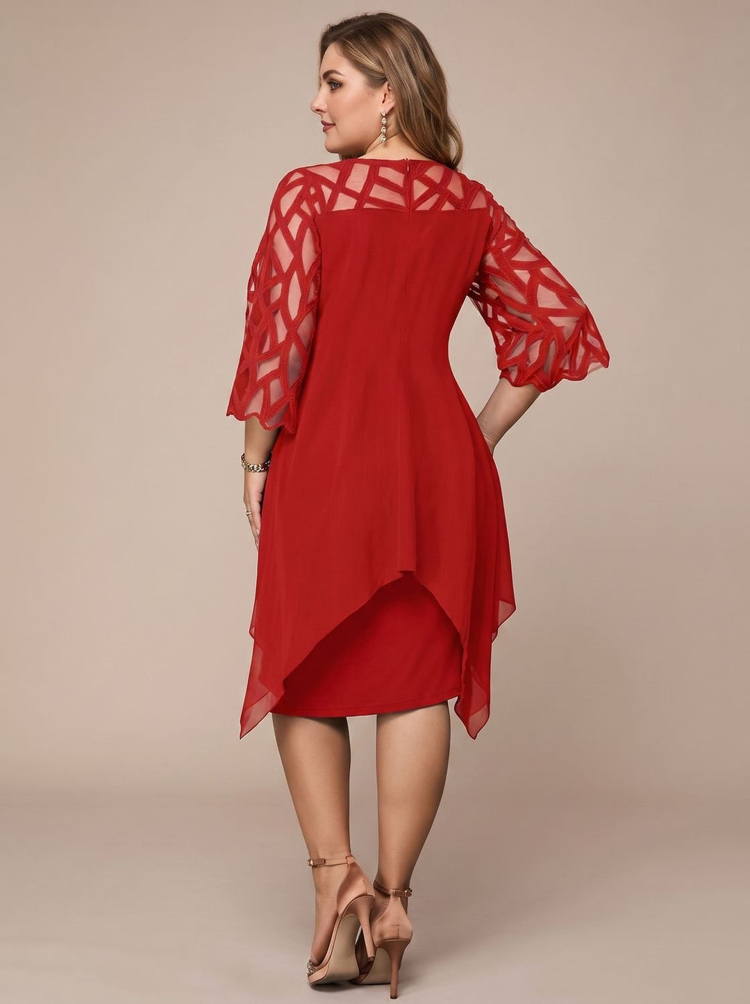 Women's Plus Size Lace-Yoke Chiffon Overlay Midi Dress