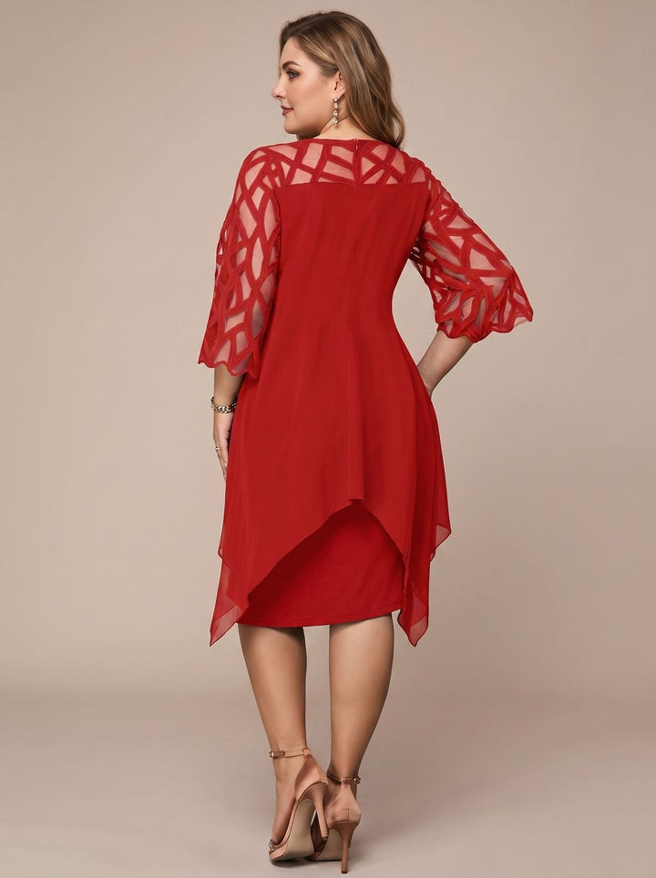 Women's Plus Size Lace-Yoke Chiffon Overlay Midi Dress