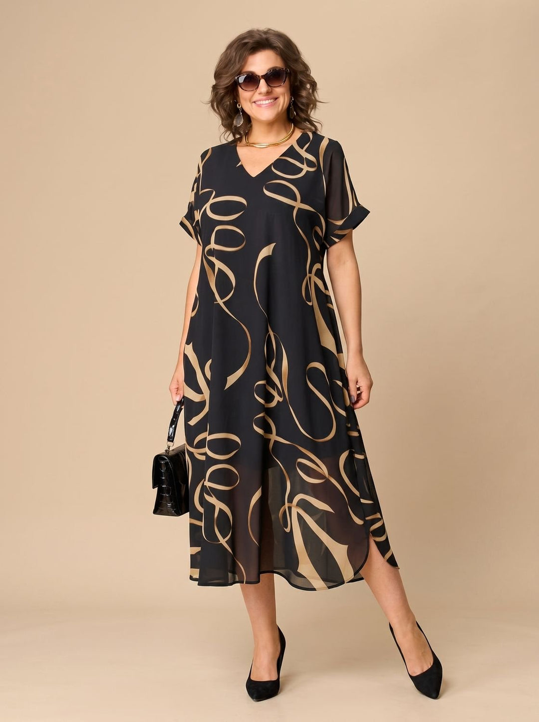 Women's Plus-Size V-Neck Chiffon Midi Formal Dress