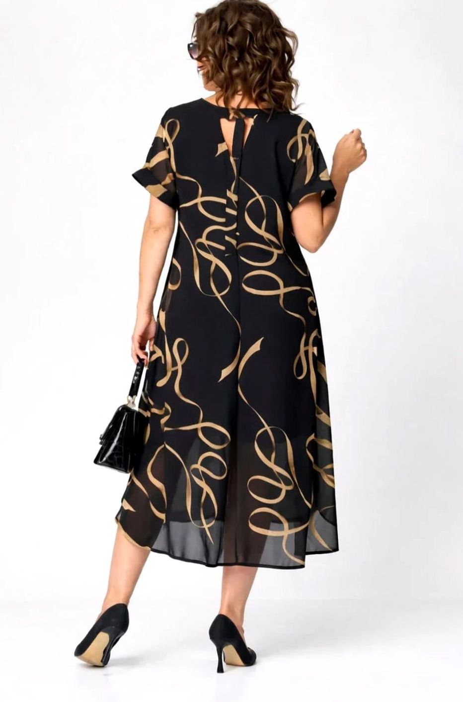 Women's Plus-Size V-Neck Chiffon Midi Formal Dress