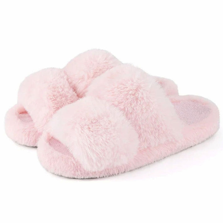 Women's Plush Faux Fur Open-Toe Slide Slippers - Pink