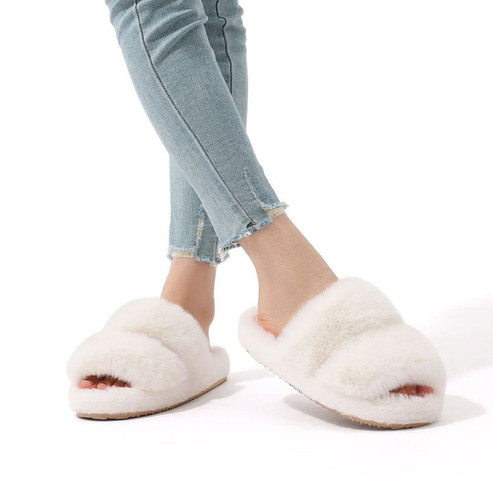 Women's Plush Faux Fur Open-Toe Slide Slippers