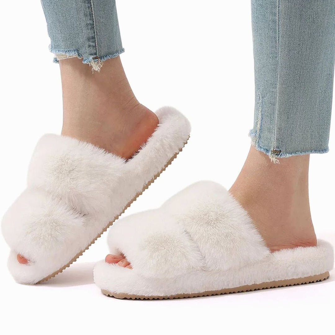 Women's Plush Faux Fur Open-Toe Slide Slippers