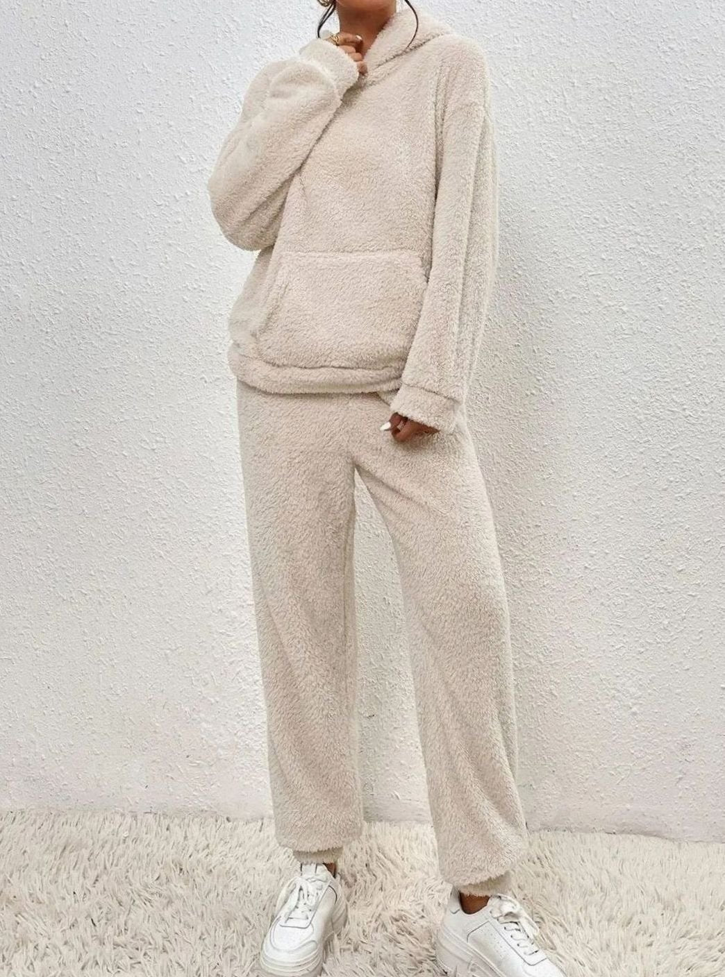 Women's Plush Fleece Hoodie Relaxed-Fit Two-Piece Set