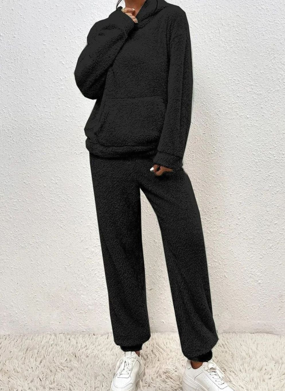 Women's Plush Fleece Hoodie Relaxed-Fit Two-Piece Set