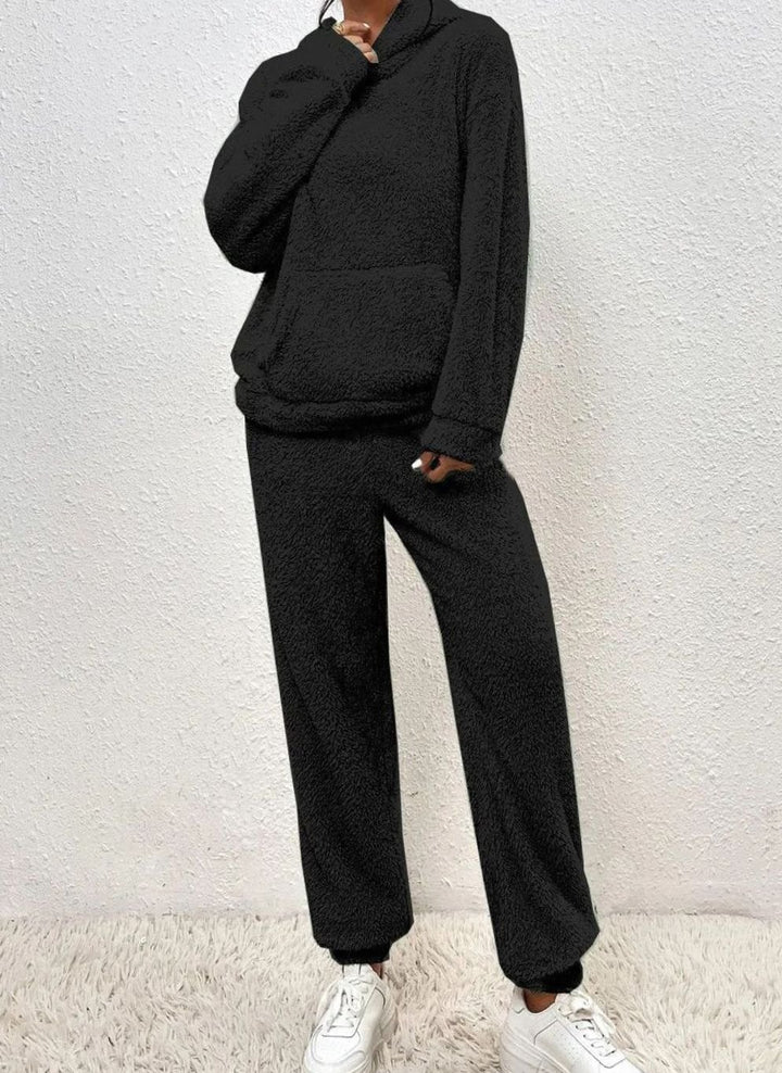 Women's Plush Fleece Hoodie Relaxed-Fit Two-Piece Set