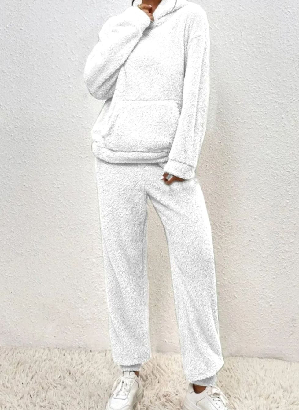 Women's Plush Fleece Hoodie Relaxed-Fit Two-Piece Set