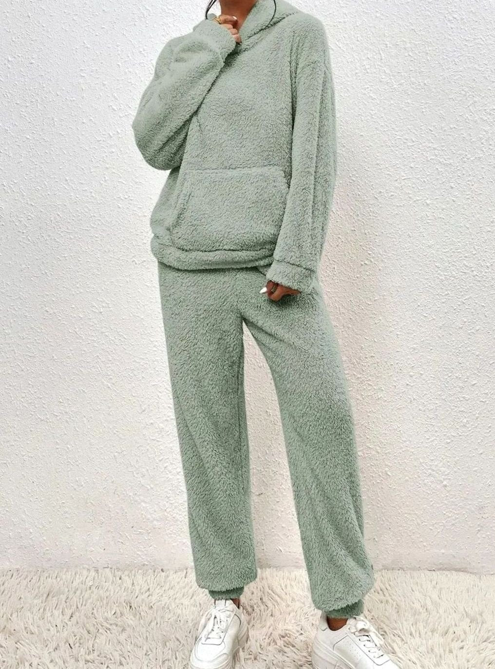 Women's Plush Fleece Hoodie Relaxed-Fit Two-Piece Set