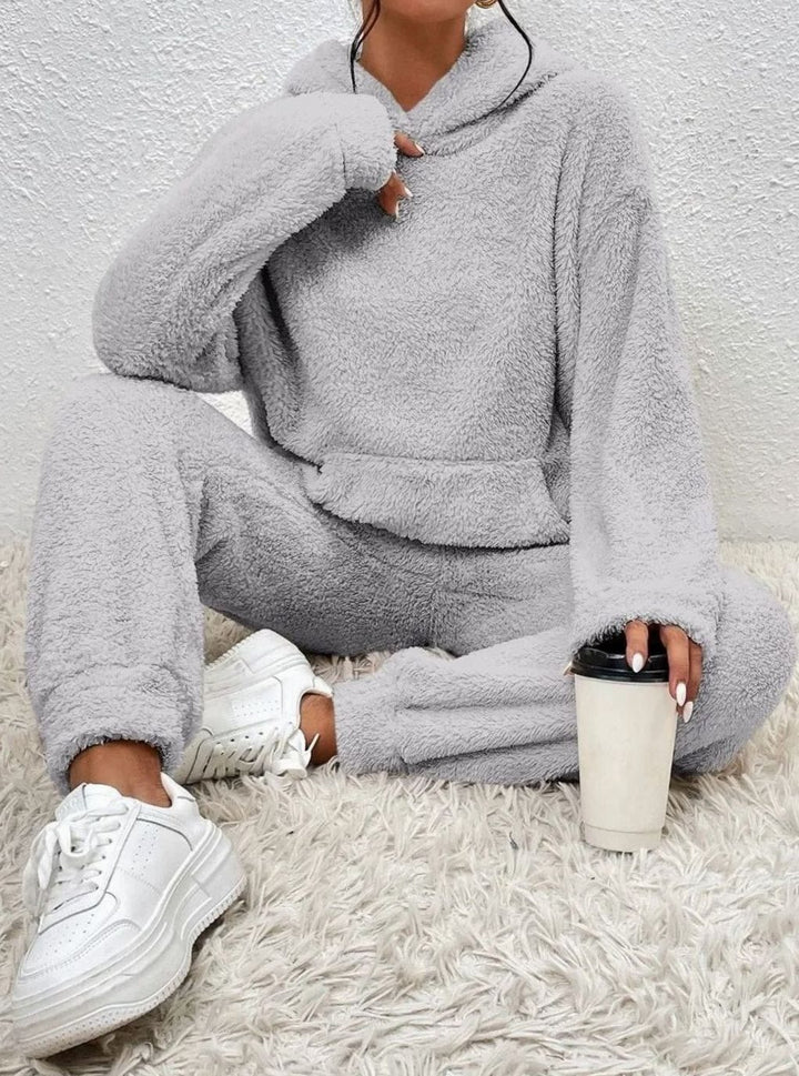 Women's Plush Fleece Hoodie Relaxed-Fit Two-Piece Set