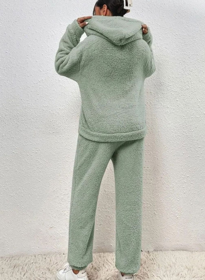 Women's Plush Fleece Hoodie Relaxed-Fit Two-Piece Set