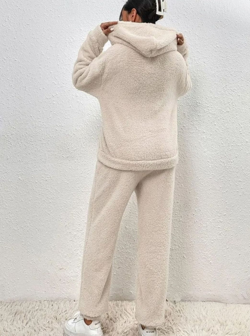 Women's Plush Fleece Hoodie Relaxed-Fit Two-Piece Set