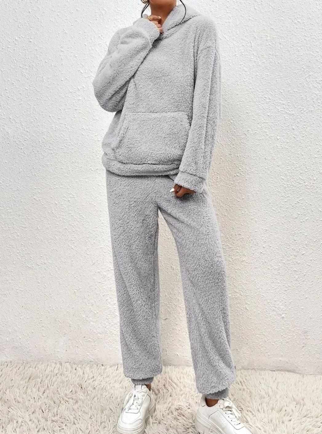 Women's Plush Fleece Hoodie Relaxed-Fit Two-Piece Set