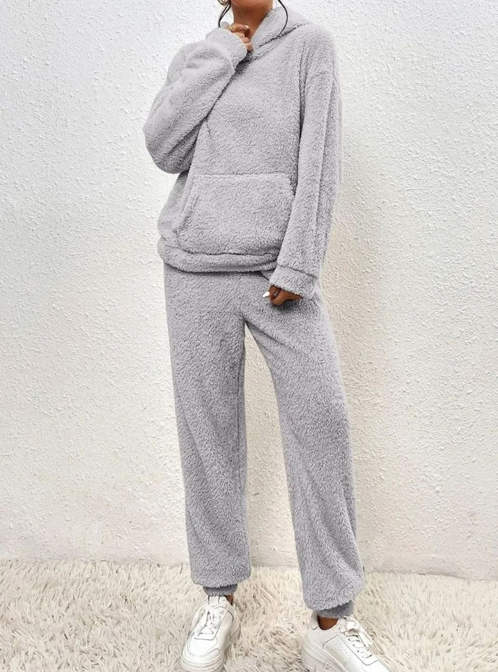 Women's Plush Fleece Hoodie Relaxed-Fit Two-Piece Set