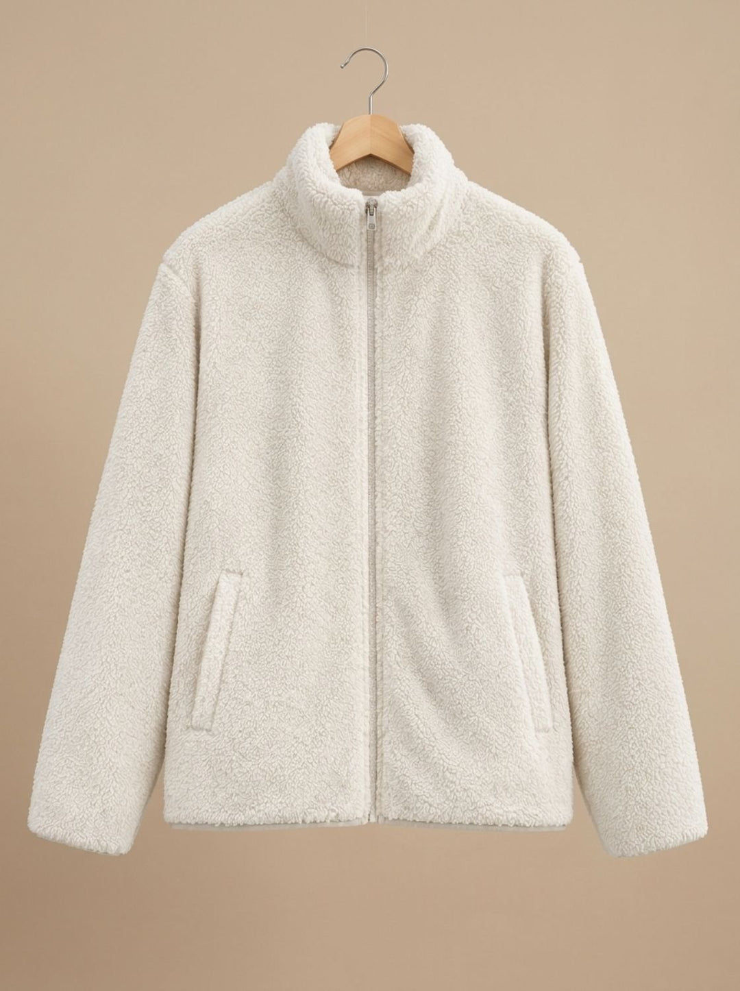Women's Plush Full-Zip Fleece Jacket Stand Collar - White