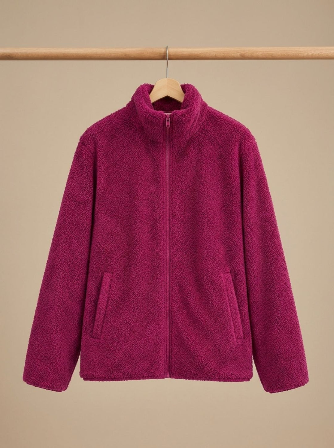 Women's Plush Full-Zip Fleece Jacket Stand Collar - Red