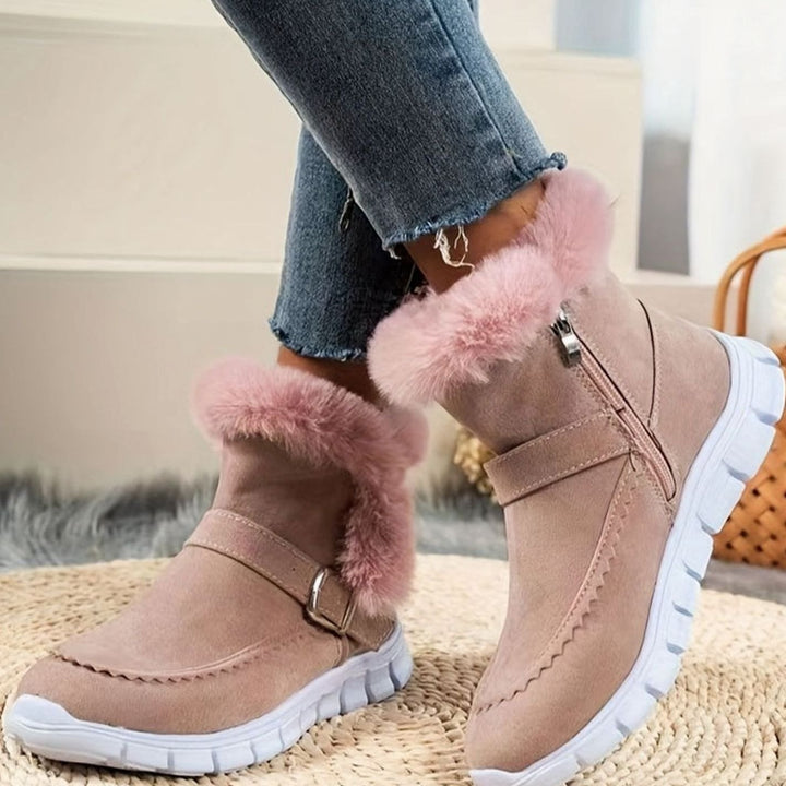 Women's Plush-Trimmed Buckle Ankle Snow Boots - Pink