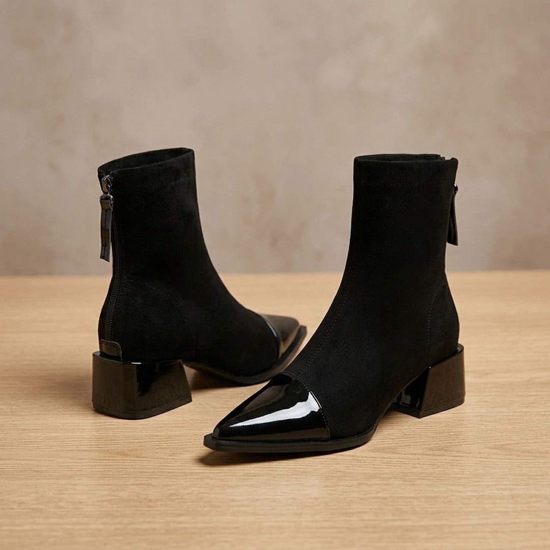 Women's Pointed-Toe Block-Heel Ankle Boots Side-Zip