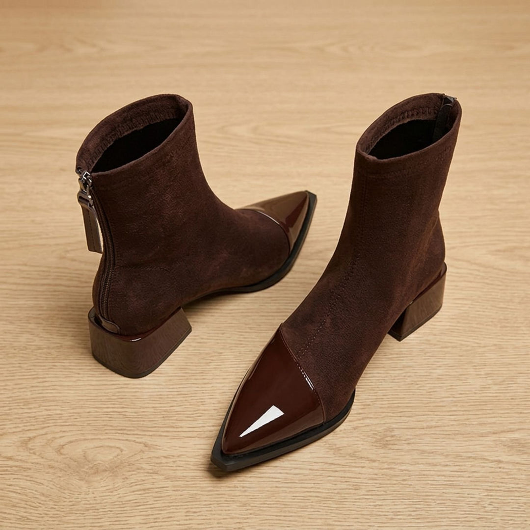 Women's Pointed-Toe Block-Heel Ankle Boots Side-Zip