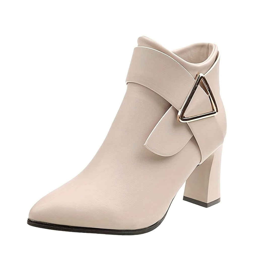Women's Pointed-Toe Block Heel Ankle Boots with Buckle Detail
