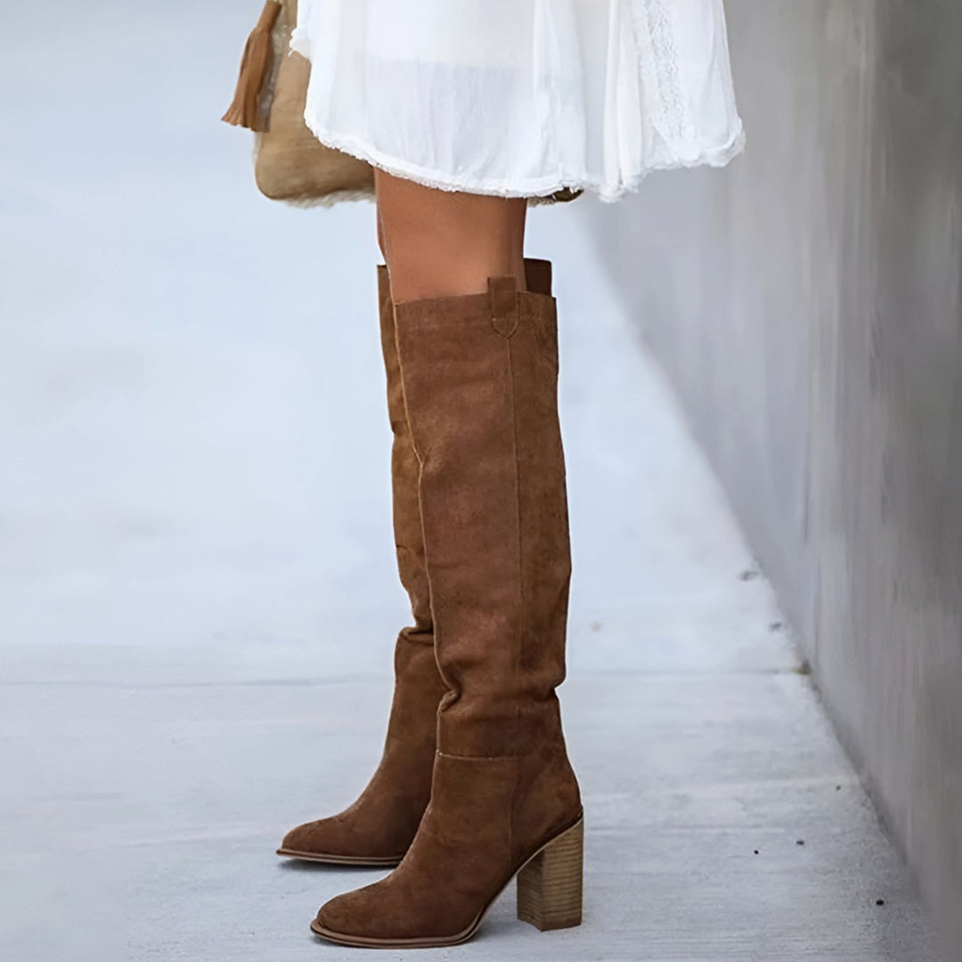 Women's Pointed Toe Block Heel Knee High Boots