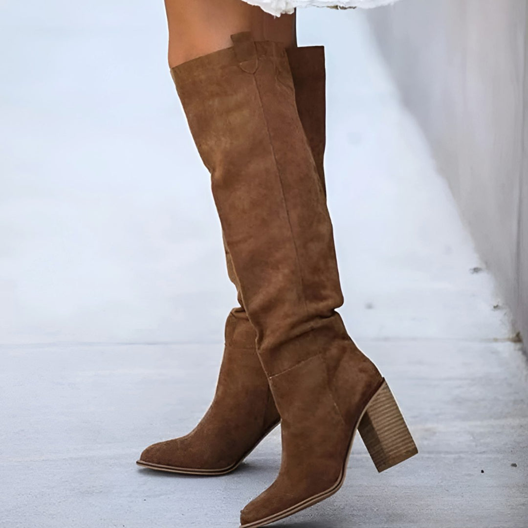 Women's Pointed Toe Block Heel Knee High Boots