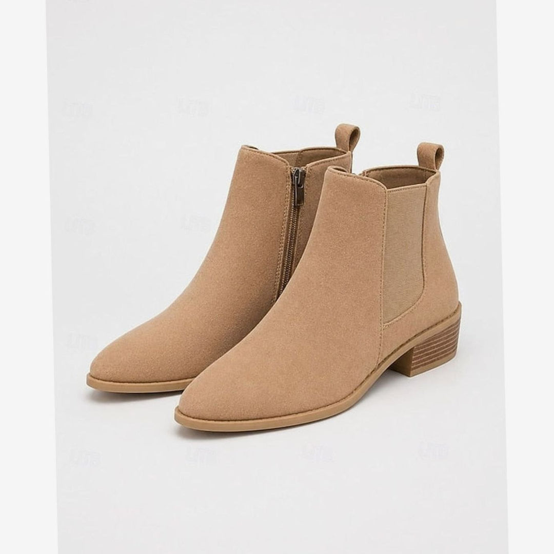 Women's Pointed-Toe Block Heel Suede Ankle Booties - Khaki