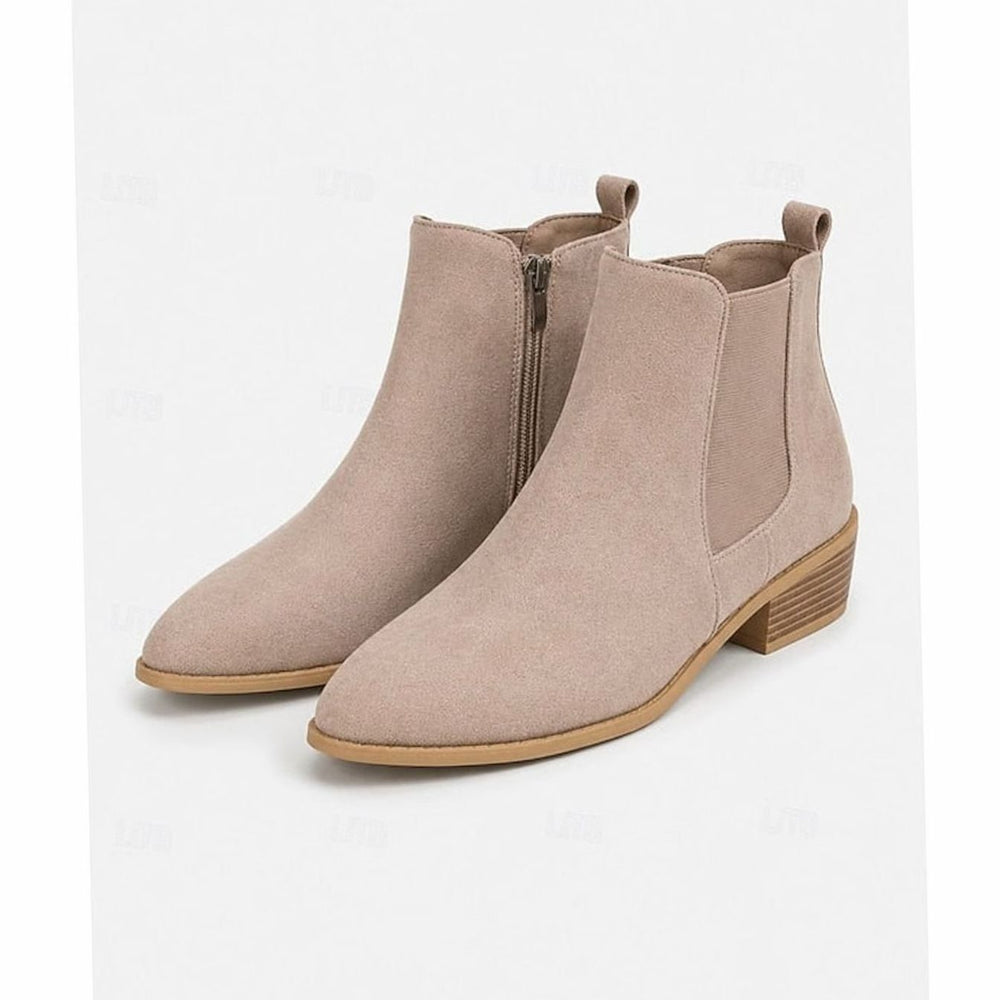 Women's Pointed-Toe Block Heel Suede Ankle Booties - Gray