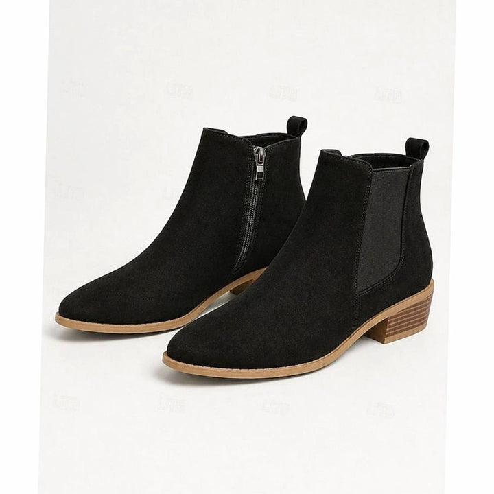 Women's Pointed-Toe Block Heel Suede Ankle Booties - Black