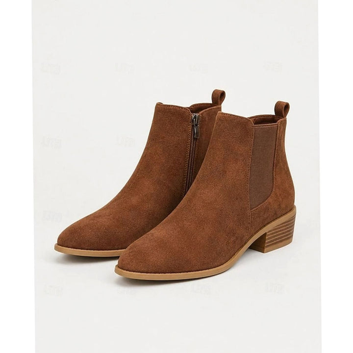 Women's Pointed-Toe Block Heel Suede Ankle Booties - Dark Brown