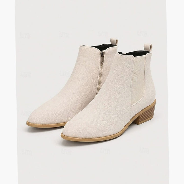 Women's Pointed-Toe Block Heel Suede Ankle Booties - Beige