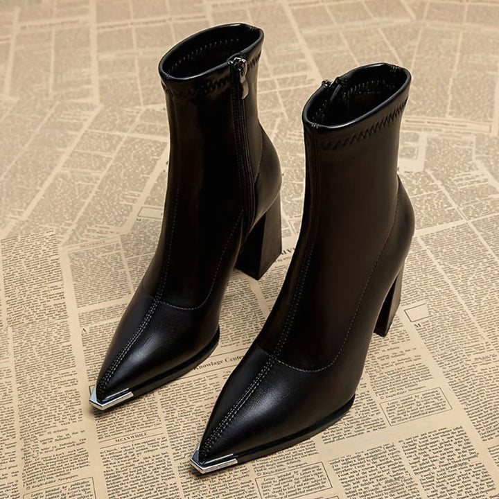 Women's Pointed-Toe Chunky Heel Side-Zip Ankle Booties