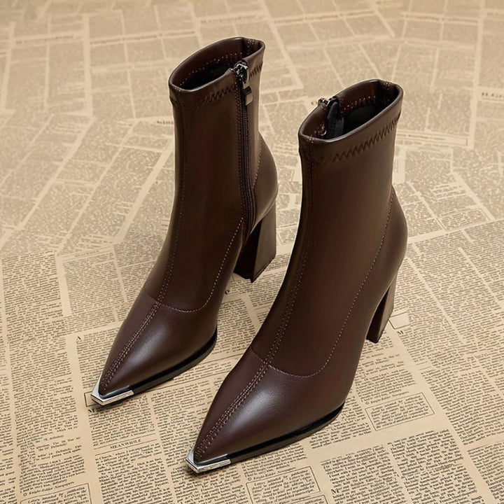Women's Pointed-Toe Chunky Heel Side-Zip Ankle Booties