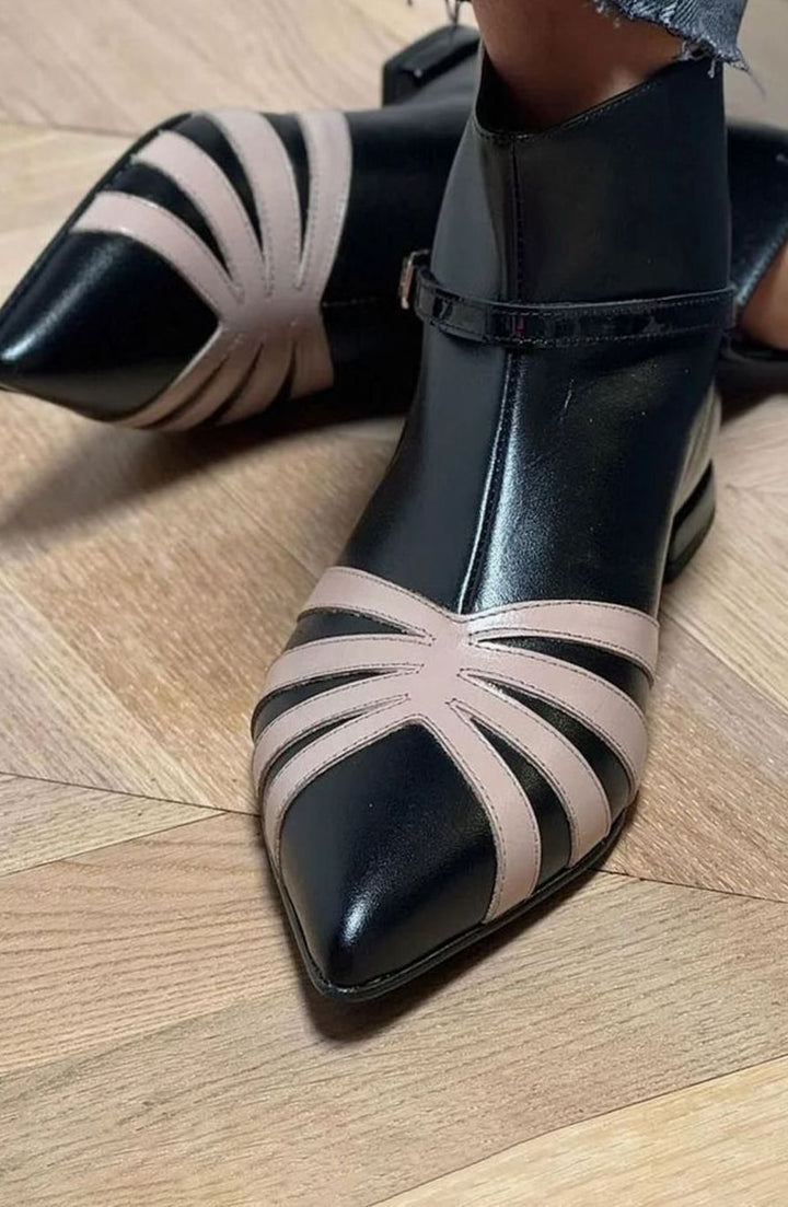 Women's Pointed-Toe Geometric Buckle Ankle Boots - Black
