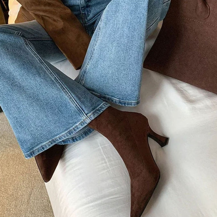 Women's Pointed Toe Kitten Heel Sock Ankle Boots