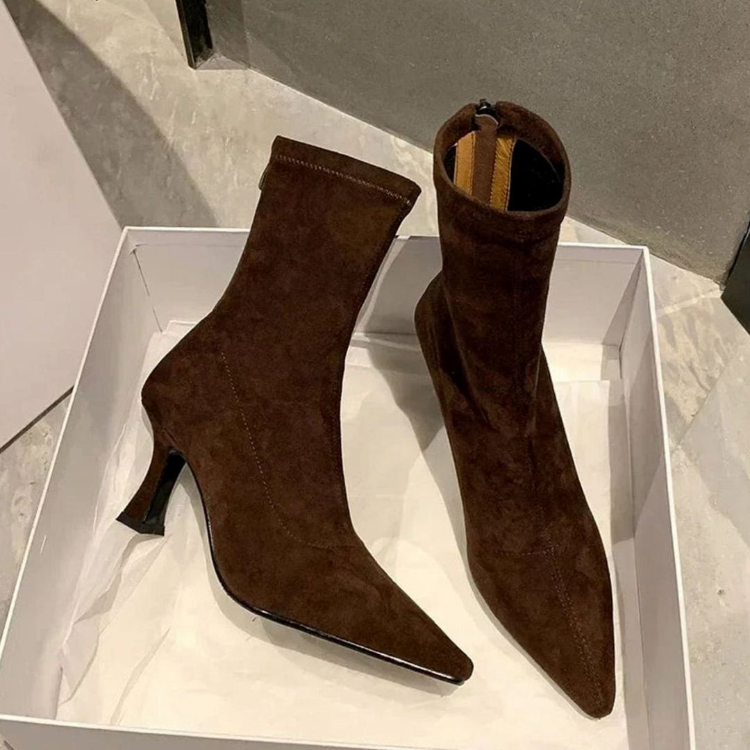 Women's Pointed Toe Kitten Heel Sock Ankle Boots