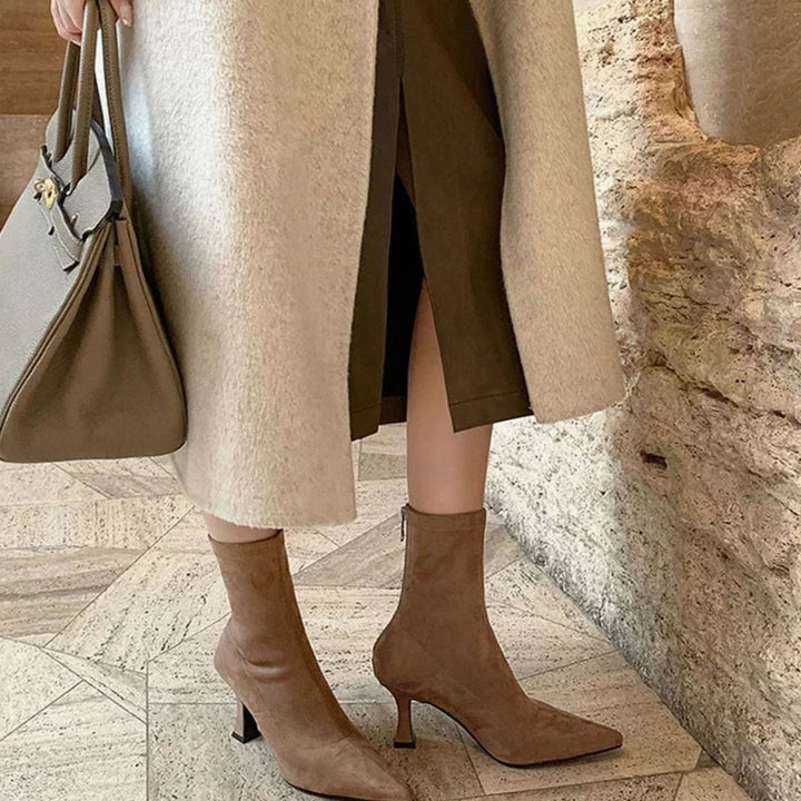 Women's Pointed Toe Kitten Heel Sock Ankle Boots