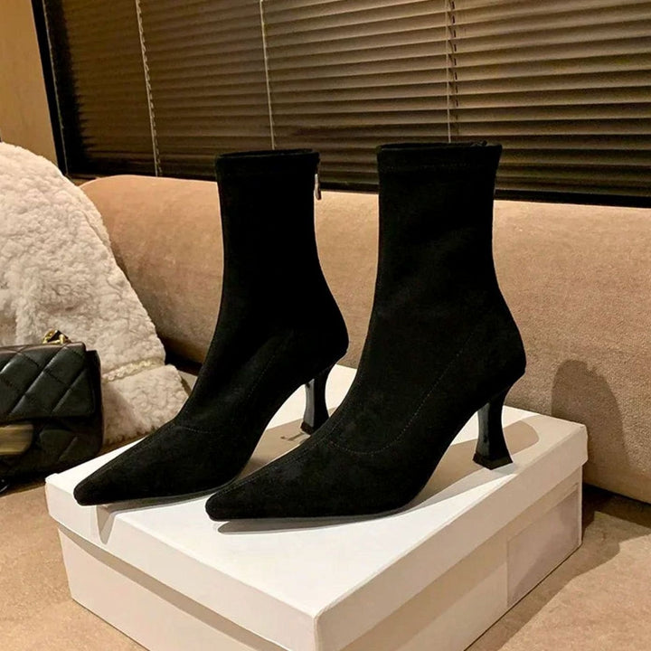 Women's Pointed Toe Kitten Heel Sock Ankle Boots