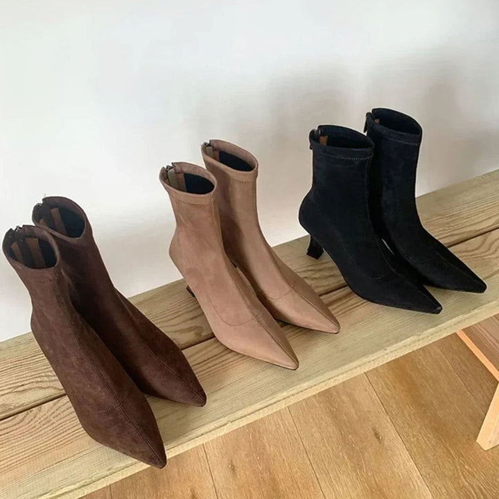 Women's Pointed Toe Kitten Heel Sock Ankle Boots
