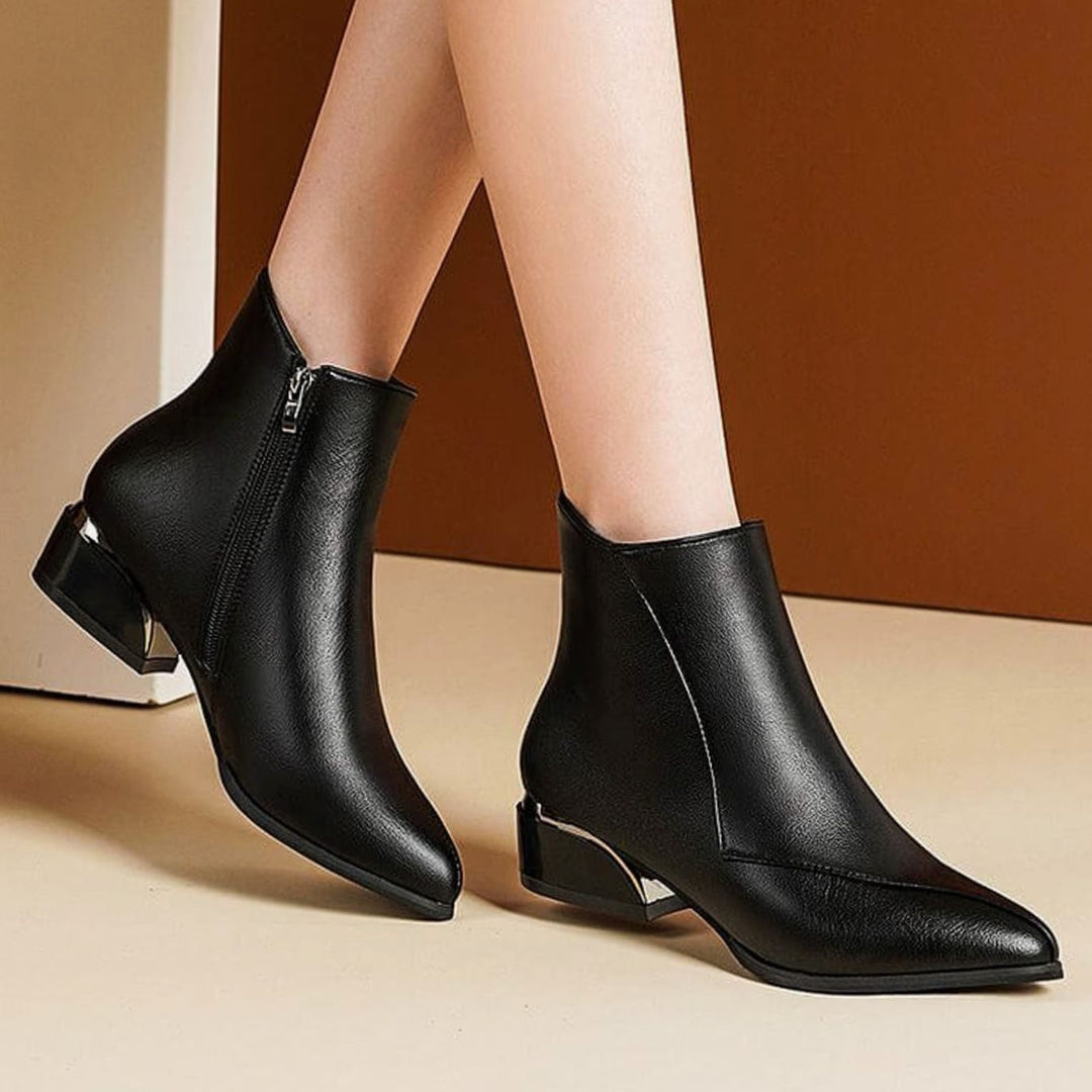 Women's Pointed-Toe Low Block-Heel Side-Zip Ankle Boots